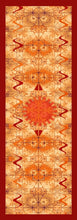 Load image into Gallery viewer, Discover the harmony of tradition and contemporary elegance with this timeless crepe silk shawl. This large shawl radiates warmth through its red, orange and beige sunset colours, evoking a vibrant energy and life-giving power.
