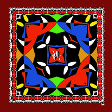 Load image into Gallery viewer, FAD Theatre-Themed Crepe Silk Scarf from Art & Soul Collection. With intricate fractal patterns inspired by nature and theatre, this luxurious modern scarf showcases vibrant colors, is handstitched on edges and printed on high-quality crepe silk.