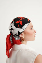 Load image into Gallery viewer, FAD Theatre-Themed Crepe Silk Scarf from Art & Soul Collection. With intricate fractal patterns inspired by nature and theatre, this luxurious modern scarf showcases vibrant colors, is handstitched on edges and printed on high-quality crepe silk.