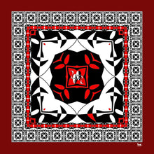 Load image into Gallery viewer, FAD Theatre-Themed Crepe Silk Scarf from Art & Soul Collection. With intricate fractal patterns inspired by nature and theatre, this luxurious modern scarf showcases vibrant colors, is handstitched on edges and printed on high-quality crepe silk.
