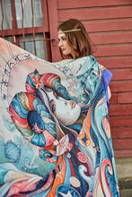 Load image into Gallery viewer, FAD Astrology-Themed Cotton Voile Shawl from Mythology Collection. With intricate fractal patterns inspired by archeological signs, this luxurious modern shawl features vibrant colors, is handstitched on edges and printed on highest-quality fabric.