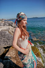 Load image into Gallery viewer, FAD Astrology-Themed Cotton Voile Bandana from Mythology Collection. With intricate fractal patterns inspired by archeological signs, this luxurious modern scarf features vibrant colors, is handstitched on edges and printed on highest-quality fabric.