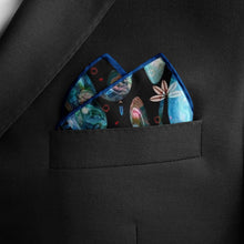 Load image into Gallery viewer, Silk Pocket Square 11"x11" - Hand-stitched, Limited Edition Pure Silk Pocket Square. Hand-rolled on edges and hand stitched. Each piece has a unique design created with special Fractal formulas. A timeless great gift.