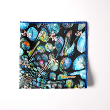 Load image into Gallery viewer, Silk Pocket Square 11"x11" - Hand-stitched, Limited Edition Pure Silk Pocket Square. Hand-rolled on edges and hand stitched. Each piece has a unique design created with special Fractal formulas. A timeless great gift.
