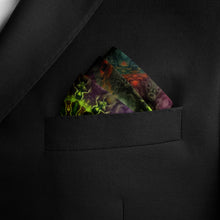 Load image into Gallery viewer, Silk Pocket Square 11"x11" - Hand-stitched, Limited Edition Pure Silk Pocket Square. Hand-rolled on edges and hand stitched. Each piece has a unique design created with special Fractal formulas. A timeless great gift.
