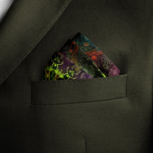 Load image into Gallery viewer, Silk Pocket Square 11"x11" - Hand-stitched, Limited Edition Pure Silk Pocket Square. Hand-rolled on edges and hand stitched. Each piece has a unique design created with special Fractal formulas. A timeless great gift.