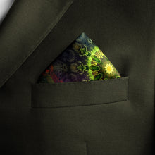 Load image into Gallery viewer, Silk Pocket Square 11"x11" - Hand-stitched, Limited Edition Pure Silk Pocket Square. Hand-rolled on edges and hand stitched. Each piece has a unique design created with special Fractal formulas. A timeless great gift.