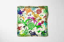 Load image into Gallery viewer, Silk Scarf & Foulard 35" x 35" - MARE Collection Inspired by the many treasures of the ocean, MARE silk scarf and foulard has beautiful notes of blue and greens in linear forms creating waves of motion.