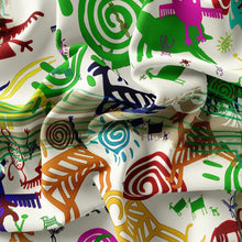 Load image into Gallery viewer, Silk Scarf & Foulard 35" x 35" - MARE Collection Inspired by the many treasures of the ocean, MARE silk scarf and foulard has beautiful notes of blue and greens in linear forms creating waves of motion.