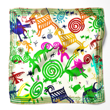 Load image into Gallery viewer, Silk Scarf & Foulard 35" x 35" - MARE Collection Inspired by the many treasures of the ocean, MARE silk scarf and foulard has beautiful notes of blue and greens in linear forms creating waves of motion.