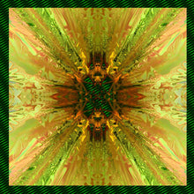 Load image into Gallery viewer, Silk Crepe Scarf & Bandana 27" x 27" - TERRA Collection TERRA silk scarf pays tribute to the nature of life - evolving and restarting it's journey, by this elongated design of intersecting colours of earth and plants