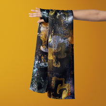 Load image into Gallery viewer, Large Silk Shawl 27" x 78" - MARE Collection Inspired by the many treasures of the ocean, MARE cotton silk large shawl has beautiful notes of blue and greens in linear forms creating waves of motion.