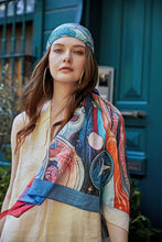 Charger l&#39;image dans la galerie, FAD Astrology-Themed Cotton Voile Shawl from Mythology Collection. With intricate fractal patterns inspired by archeological signs, this luxurious modern shawl features vibrant colors, is handstitched on edges and printed on highest-quality fabric.
