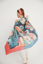 Charger l&#39;image dans la galerie, FAD Astrology-Themed Cotton Voile Shawl from Mythology Collection. With intricate fractal patterns inspired by archeological signs, this luxurious modern shawl features vibrant colors, is handstitched on edges and printed on highest-quality fabric.
