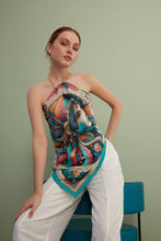 Load image into Gallery viewer, FAD Astrology-Themed Cotton Voile Bandana from Mythology Collection. With intricate fractal patterns inspired by archeological signs, this luxurious modern scarf features vibrant colors, is handstitched on edges and printed on highest-quality fabric.
