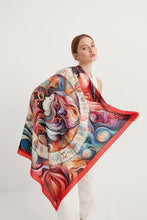 Charger l&#39;image dans la galerie, FAD Mythology-Themed Crepe Silk Shawl from Mythology Collection. With intricate fractal patterns inspired by mythological elements, this luxurious modern shawl features vibrant colors, is handstitched on edges and printed on highest-quality fabric.
