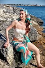 Load image into Gallery viewer, FAD Astrology-Themed Cotton Voile Bandana from Mythology Collection. With intricate fractal patterns inspired by archeological signs, this luxurious modern scarf features vibrant colors, is handstitched on edges and printed on highest-quality fabric.
