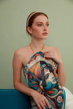 Load image into Gallery viewer, FAD Astrology-Themed Cotton Voile Bandana from Mythology Collection. With intricate fractal patterns inspired by archeological signs, this luxurious modern scarf features vibrant colors, is handstitched on edges and printed on highest-quality fabric.
