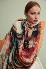 Charger l&#39;image dans la galerie, FAD Mythology-Themed Crepe Silk Shawl from Mythology Collection. With intricate fractal patterns inspired by mythological elements, this luxurious modern shawl features vibrant colors, is handstitched on edges and printed on highest-quality fabric.
