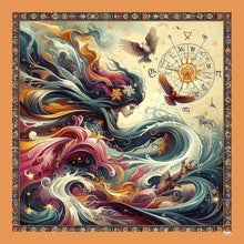 Charger l&#39;image dans la galerie, FAD Mythology-Themed Crepe Silk Shawl from Mythology Collection. With intricate fractal patterns inspired by mythological elements, this luxurious modern shawl features vibrant colors, is handstitched on edges and printed on highest-quality fabric.

