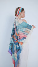 Charger et lire la vidéo dans la visionneuse de la Galerie, FAD Astrology-Themed Cotton Voile Shawl from Mythology Collection. With intricate fractal patterns inspired by archeological signs, this luxurious modern shawl features vibrant colors, is handstitched on edges and printed on highest-quality fabric.
