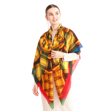 Charger l&#39;image dans la galerie, Cotton Silk Shawl 55&quot; x 55&quot; - FLAME Collection FLAME cotton silk shawl pays tribute to the intertwined nature of fire, growing and evolving, by this elongated design of intersecting colours of flame and heat
