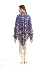 Charger l&#39;image dans la galerie, Cotton Silk Large Shawl 55&quot; x 55&quot; - MARE Collection Inspired by the many treasures of the ocean, MARE cotton silk large shawl has beautiful notes of blue and greens in linear forms creating waves of motion.

