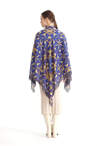 Cotton Silk Large Shawl 55" x 55" - MARE Collection Inspired by the many treasures of the ocean, MARE cotton silk large shawl has beautiful notes of blue and greens in linear forms creating waves of motion.