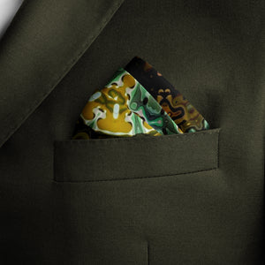Silk Pocket Square 11"x11" - Hand-stitched, Limited Edition Pure Silk Pocket Square. Hand-rolled on edges and hand stitched. Each piece has a unique design created with special Fractal formulas. A timeless great gift.