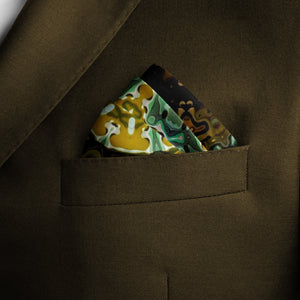 Silk Pocket Square 11"x11" - Hand-stitched, Limited Edition Pure Silk Pocket Square. Hand-rolled on edges and hand stitched. Each piece has a unique design created with special Fractal formulas. A timeless great gift.