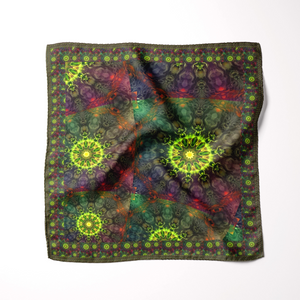 Silk Pocket Square 11"x11" - Hand-stitched, Limited Edition Pure Silk Pocket Square. Hand-rolled on edges and hand stitched. Each piece has a unique design created with special Fractal formulas. A timeless great gift.