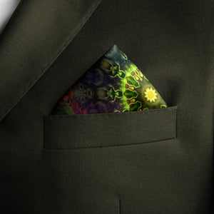 Silk Pocket Square 11"x11" - Hand-stitched, Limited Edition Pure Silk Pocket Square. Hand-rolled on edges and hand stitched. Each piece has a unique design created with special Fractal formulas. A timeless great gift.