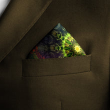 Load image into Gallery viewer, Silk Pocket Square 11&quot;x11&quot; - Hand-stitched, Limited Edition Pure Silk Pocket Square. Hand-rolled on edges and hand stitched. Each piece has a unique design created with special Fractal formulas. A timeless great gift.
