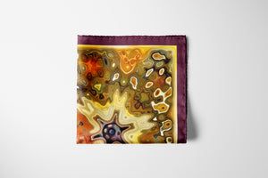 Silk Scarf and Foulard 35" x 35" - TERRA Collection TERRA silk scarf pays tribute to the nature of life - evolving and restarting it's journey, by this elongated design of intersecting colours of earth and sky.