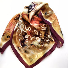 Charger l&#39;image dans la galerie, Silk Scarf and Foulard 35&quot; x 35&quot; - TERRA Collection TERRA silk scarf pays tribute to the nature of life - evolving and restarting it&#39;s journey, by this elongated design of intersecting colours of earth and sky.
