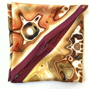 Silk Scarf and Foulard 35" x 35" - TERRA Collection TERRA silk scarf pays tribute to the nature of life - evolving and restarting it's journey, by this elongated design of intersecting colours of earth and sky.