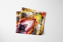 Charger l&#39;image dans la galerie, Silk Scarf and Foulard 35&quot; x 35&quot; - TERRA Collection TERRA silk scarf pays tribute to the nature of life - evolving and restarting it&#39;s journey, by this elongated design of intersecting colours of earth and sky.

