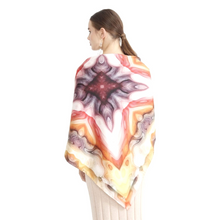 Charger l&#39;image dans la galerie, Silk Scarf and Foulard 35&quot; x 35&quot; - TERRA Collection TERRA silk scarf pays tribute to the nature of life - evolving and restarting it&#39;s journey, by this elongated design of intersecting colours of earth and sky.

