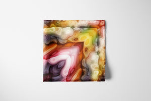 Silk Scarf and Foulard 35" x 35" - TERRA Collection TERRA silk scarf pays tribute to the nature of life - evolving and restarting it's journey, by this elongated design of intersecting colours of earth and sky.