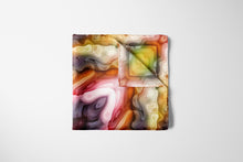 Charger l&#39;image dans la galerie, Silk Scarf and Foulard 35&quot; x 35&quot; - TERRA Collection TERRA silk scarf pays tribute to the nature of life - evolving and restarting it&#39;s journey, by this elongated design of intersecting colours of earth and sky.
