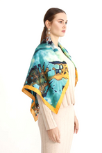 Charger l&#39;image dans la galerie, Silk Scarf &amp; Foulard 35&quot; x 35&quot; - MARE Collection Inspired by the many treasures of the ocean, MARE silk scarf and foulard has beautiful notes of blue and greens in linear forms creating waves of motion.
