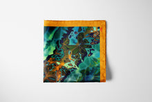 Charger l&#39;image dans la galerie, Silk Scarf &amp; Foulard 35&quot; x 35&quot; - MARE Collection Inspired by the many treasures of the ocean, MARE silk scarf and foulard has beautiful notes of blue and greens in linear forms creating waves of motion.
