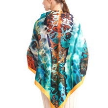 Charger l&#39;image dans la galerie, Silk Scarf &amp; Foulard 35&quot; x 35&quot; - MARE Collection Inspired by the many treasures of the ocean, MARE silk scarf and foulard has beautiful notes of blue and greens in linear forms creating waves of motion.
