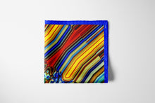 Charger l&#39;image dans la galerie, FLAME Collection 35&quot;x35&quot; Silk Scarf pays tribute to the intertwined nature of fire - growing and evolving, by this elongated design of intersecting colours of flame and heat. Produced in limited numbers, hand-rolled on edges and hand stitched.
