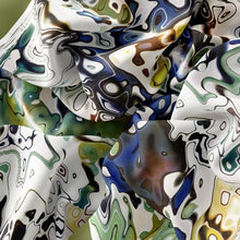 Charger l&#39;image dans la galerie, Silk Scarf &amp; Foulard, 35&quot; x 35&quot; - TERRA Collection TERRA silk scarf pays tribute to the nature of life - evolving and restarting it&#39;s journey, by this elongated design of intersecting colours of earth and skies.
