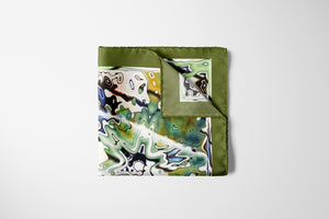 Silk Scarf & Foulard, 35" x 35" - TERRA Collection TERRA silk scarf pays tribute to the nature of life - evolving and restarting it's journey, by this elongated design of intersecting colours of earth and skies.