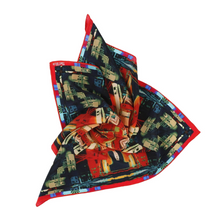 Load image into Gallery viewer, Silk Crepe Scarf &amp; Bandana 27&quot; x 27&quot; - TERRA Collection TERRA silk scarf pays tribute to the nature of life - evolving and restarting it&#39;s journey, by this elongated design of intersecting colours of earth and skies.
