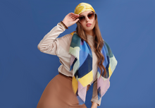 Load image into Gallery viewer, Cotton Silk Large Shawl 55&quot; x 55&quot; - MARE Collection Inspired by the many treasures of the ocean, MARE cotton silk large shawl has beautiful notes of blue and greens in linear forms creating waves of motion.
