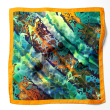 Charger l&#39;image dans la galerie, Silk Scarf &amp; Foulard 35&quot; x 35&quot; - MARE Collection Inspired by the many treasures of the ocean, MARE silk scarf and foulard has beautiful notes of blue and greens in linear forms creating waves of motion.
