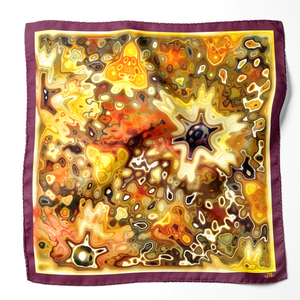 Silk Scarf and Foulard 35" x 35" - TERRA Collection TERRA silk scarf pays tribute to the nature of life - evolving and restarting it's journey, by this elongated design of intersecting colours of earth and sky.